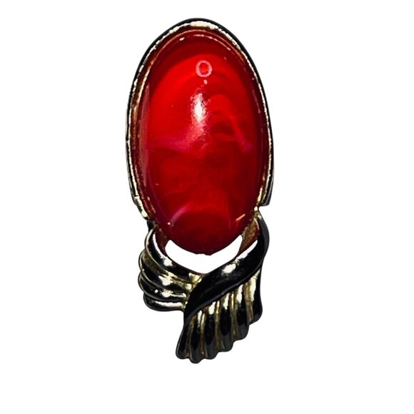 Vintage Coro Gold Tone And Marbled Tomato Cabochon Clip On Earrings (5863) - Picture 4 of 7